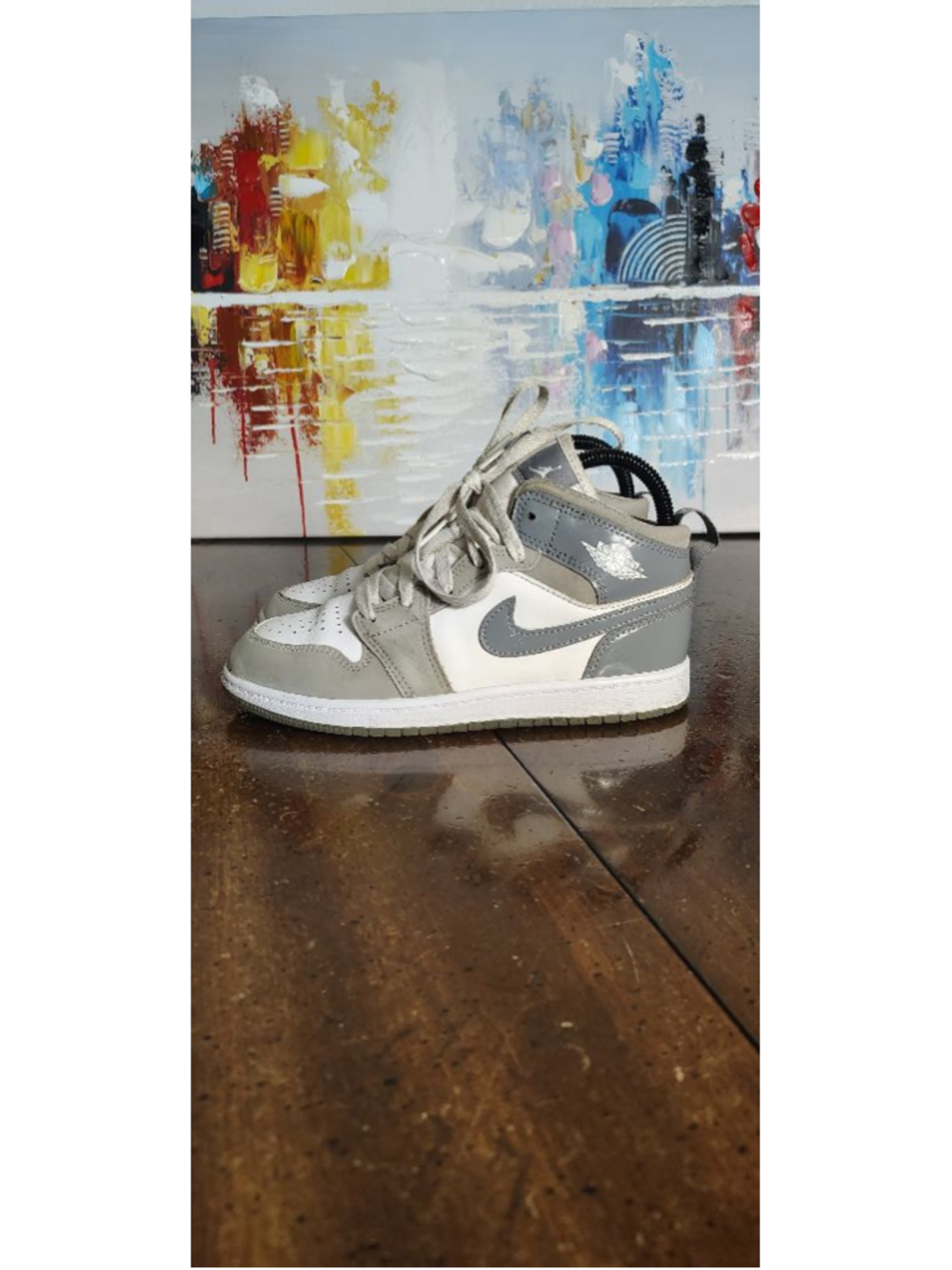 Jordan Air Jordan 1 Mid Shoes Youth Size 3Y Gray White Sneakers HF3194-100